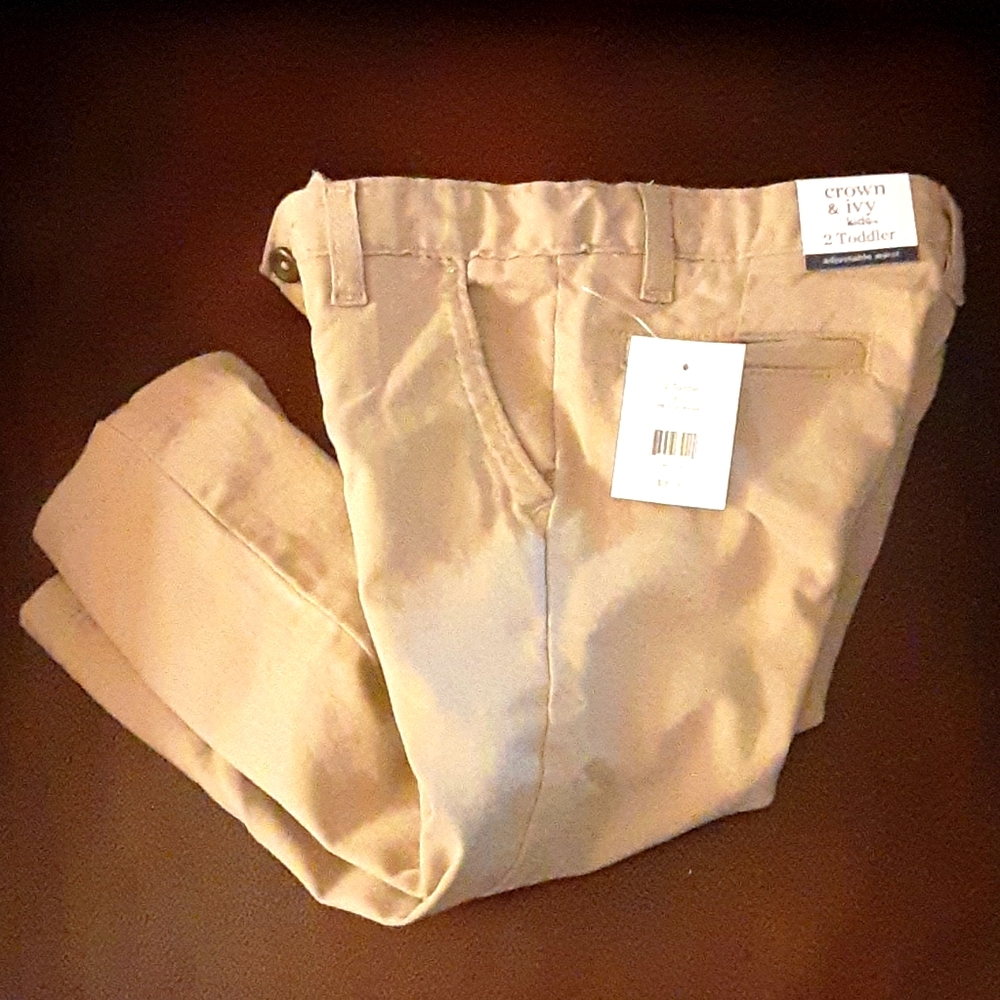 Crown & Ivy Kids Khaki pant adjustable waist hidden elastic band Stretch…2T New